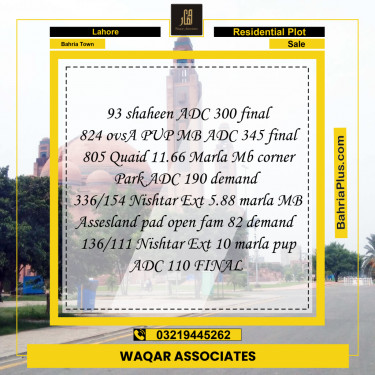 Residential Plot for Sale in Bahria Town, Lahore - (BP-184151)