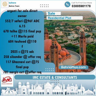Residential Plot for Sale in Bahria Town, Lahore - (BP-184162)