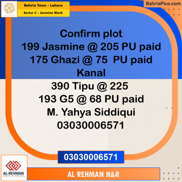Residential Plot for Sale in Sector C - Jasmine Block -  Bahria Town, Lahore - (BP-184174)