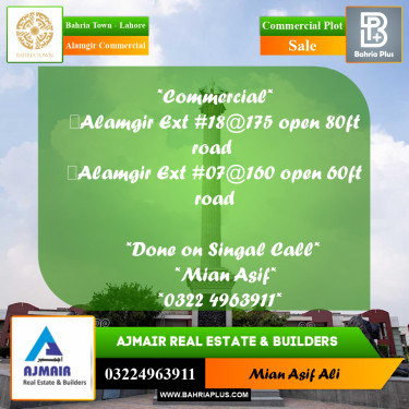 Commercial Plot for Sale in Alamgir Commercial -  Bahria Town, Lahore - (BP-184208)