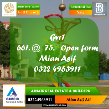 Residential Plot for Sale in Golf Phase 1 -  Bahria Town, Lahore - (BP-184209)