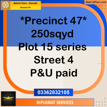 250 Sq. Yards Residential Plot for Sale in Precinct 47 -  Bahria Town, Karachi - (BP-184454)