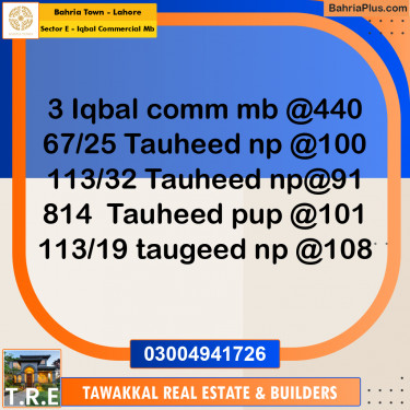 Commercial Plot for Sale in Sector E - Iqbal Commercial MB -  Bahria Town, Lahore - (BP-184472)