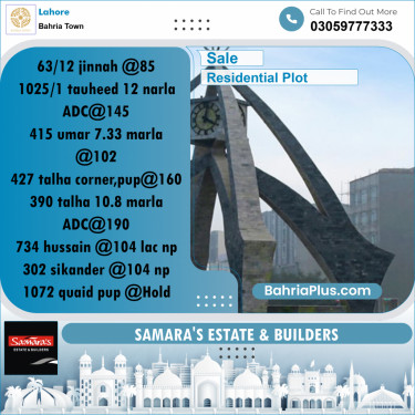 Residential Plot for Sale in Bahria Town, Lahore - (BP-184520)