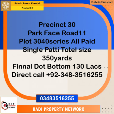 250 Sq. Yards Residential Plot for Sale in Precinct 30 -  Bahria Town, Karachi - (BP-184602)