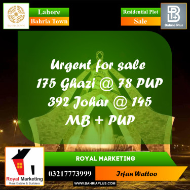 Residential Plot for Sale in Bahria Town, Lahore - (BP-184690)