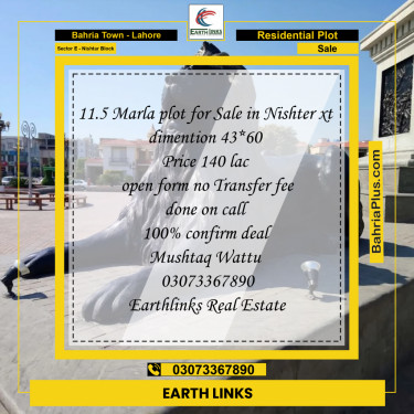 Residential Plot for Sale in Sector E - Nishtar Block -  Bahria Town, Lahore - (BP-184710)