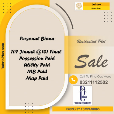 Residential Plot for Sale in Bahria Town, Lahore - (BP-185154)