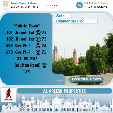 Residential Plot for Sale in Sector E - Jinnah Ext. Block -  Bahria Town, Lahore - (BP-185216)
