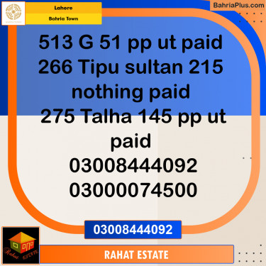 Residential Plot for Sale in Bahria Town, Lahore - (BP-185241)