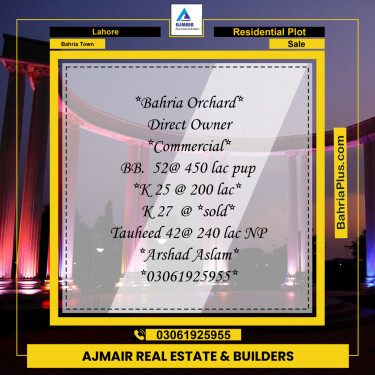 Residential Plot for Sale in Bahria Town, Lahore - (BP-185361)