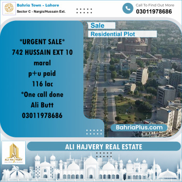 Residential Plot for Sale in Sector C - Nargis/Hussain Ext. -  Bahria Town, Lahore - (BP-185593)