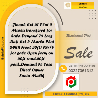 Residential Plot for Sale in Bahria Town, Lahore - (BP-185709)
