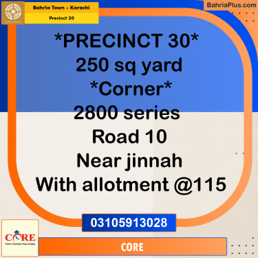 250 Sq. Yards Residential Plot for Sale in Precinct 30 -  Bahria Town, Karachi - (BP-185904)