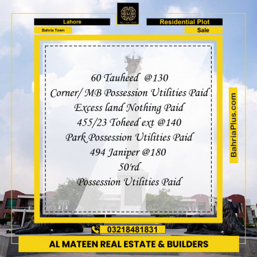 Residential Plot for Sale in Bahria Town, Lahore - (BP-185938)