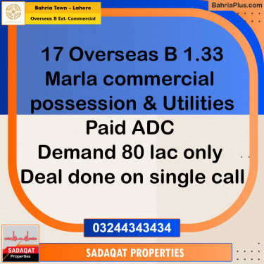 Commercial Plot for Sale in Overseas B Ext. Commercial -  Bahria Town, Lahore - (BP-185990)