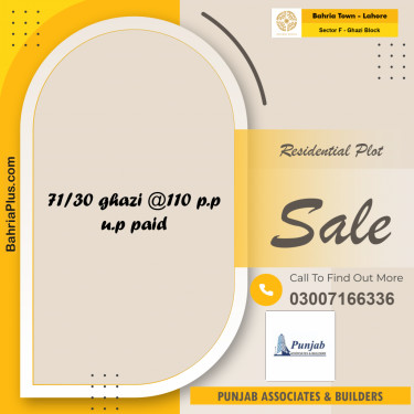 Residential Plot for Sale in Sector F - Ghazi Block -  Bahria Town, Lahore - (BP-186014)