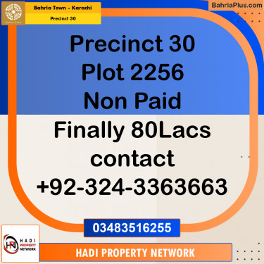 250 Sq. Yards Residential Plot for Sale in Precinct 30 -  Bahria Town, Karachi - (BP-186044)