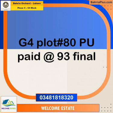 Residential Plot for Sale in Phase 4 - G4 Block -  Bahria Orchard, Lahore - (BP-186074)