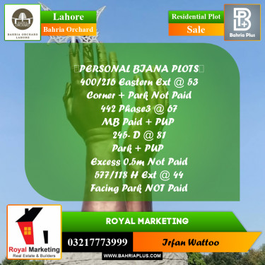 Residential Plot for Sale in Bahria Orchard, Lahore - (BP-186238)