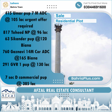 Residential Plot for Sale in Bahria Town, Lahore - (BP-186400)