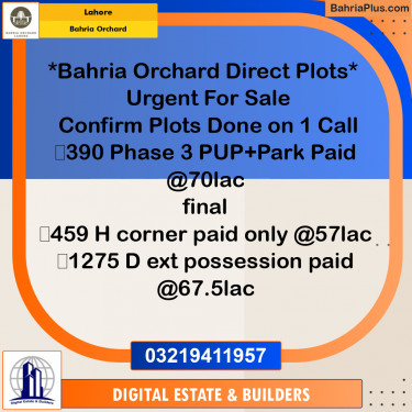 Residential Plot for Sale in Bahria Orchard, Lahore - (BP-186548)