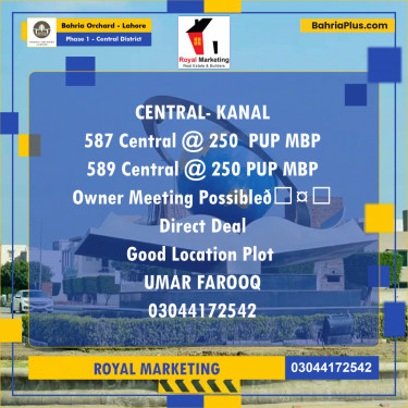 Residential Plot for Sale in Phase 1 - Central District -  Bahria Orchard, Lahore - (BP-186562)