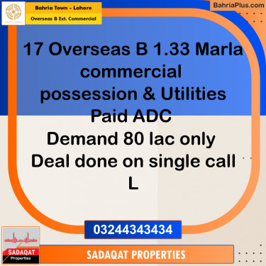 Commercial Plot for Sale in Overseas B Ext. Commercial -  Bahria Town, Lahore - (BP-186576)