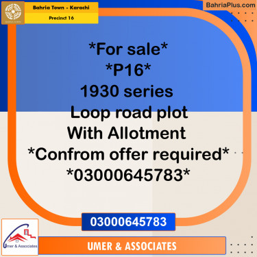 250 Sq. Yards Residential Plot for Sale in Precinct 16 -  Bahria Town, Karachi - (BP-186623)