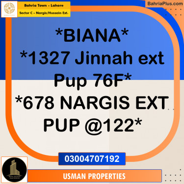 Residential Plot for Sale in Sector C - Nargis/Hussain Ext. -  Bahria Town, Lahore - (BP-186676)