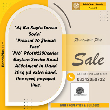 250 Sq. Yards Residential Plot for Sale in Precinct 16 -  Bahria Town, Karachi - (BP-186752)