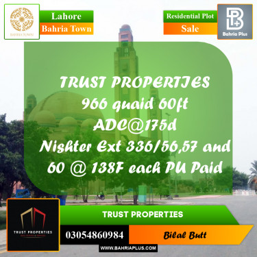 Residential Plot for Sale in Bahria Town, Lahore - (BP-186762)