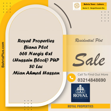 Residential Plot for Sale in Sector C - Nargis/Hussain Ext. -  Bahria Town, Lahore - (BP-186818)
