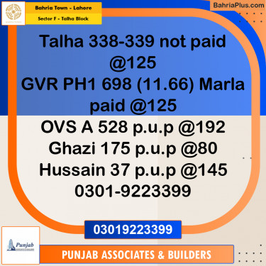 Residential Plot for Sale in Sector F - Talha Block -  Bahria Town, Lahore - (BP-186876)