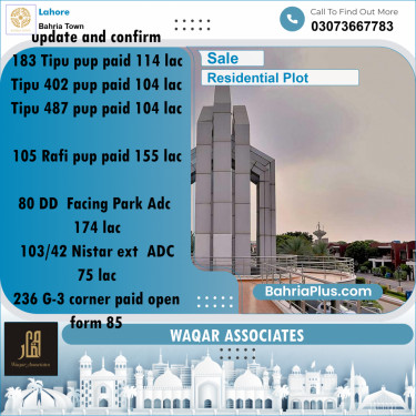 Residential Plot for Sale in Bahria Town, Lahore - (BP-187022)