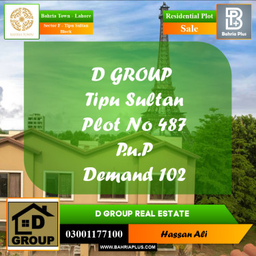 Residential Plot for Sale in Sector F - Tipu Sultan Block -  Bahria Town, Lahore - (BP-187115)
