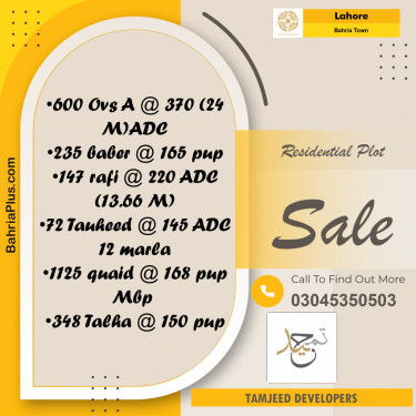 Residential Plot for Sale in Bahria Town, Lahore - (BP-187135)