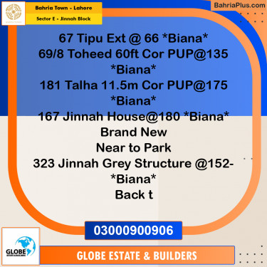 Residential Plot for Sale in Sector E - Jinnah Block -  Bahria Town, Lahore - (BP-187154)