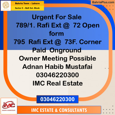 Residential Plot for Sale in Sector E - Rafi Ext. Block -  Bahria Town, Lahore - (BP-187197)