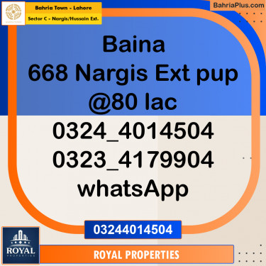 Residential Plot for Sale in Sector C - Nargis/Hussain Ext. -  Bahria Town, Lahore - (BP-187203)