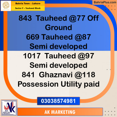 Residential Plot for Sale in Sector F - Tauheed Block -  Bahria Town, Lahore - (BP-187238)