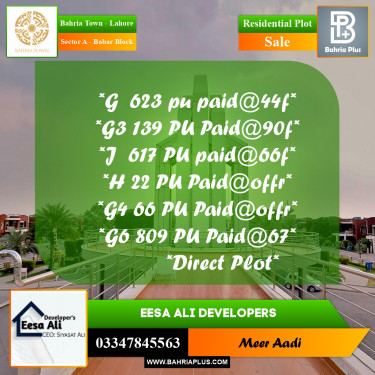 Residential Plot for Sale in Sector A - Babar Block -  Bahria Town, Lahore - (BP-187287)