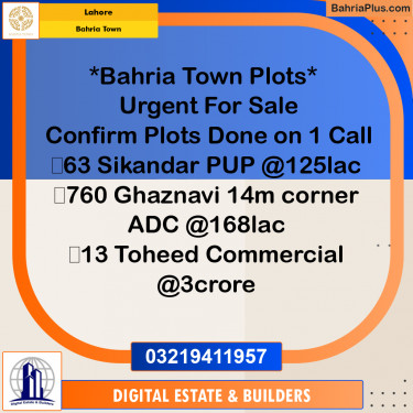 Residential Plot for Sale in Bahria Town, Lahore - (BP-187290)