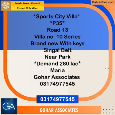 350 Sq. Yards Residential Plot for Sale in Precinct 35 SC Villas -  Bahria Town, Karachi - (BP-187362)