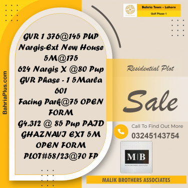 Residential Plot for Sale in Golf Phase 1 -  Bahria Town, Lahore - (BP-187484)