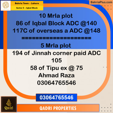 Residential Plot for Sale in Sector E - Iqbal Block -  Bahria Town, Lahore - (BP-187488)