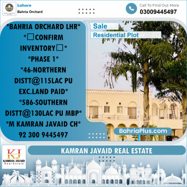 Residential Plot for Sale in Bahria Orchard, Lahore - (BP-187522)