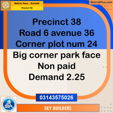 1000 Sq. Yards Residential Plot for Sale in Precinct 38 -  Bahria Town, Karachi - (BP-187612)