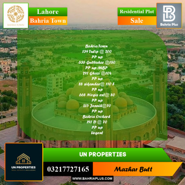 Residential Plot for Sale in Bahria Town, Lahore - (BP-187675)