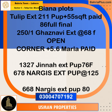 Residential Plot for Sale in Sector C - Tulip Ext. Block -  Bahria Town, Lahore - (BP-187678)